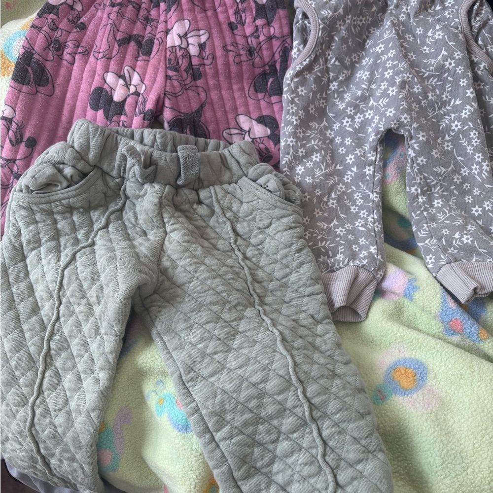 Quilted Baby Pants Set in Gray and Pink